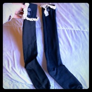 Navy blue lace high socks with buttons
